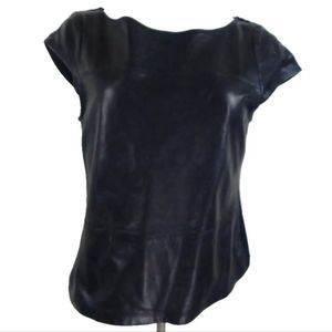 Alice + Olivia Women's Black Lamb Leather Cap Sleeve Top